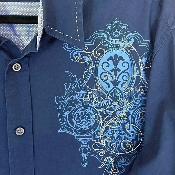 Malibu Cowboy Men’s Navy Embroider Western Cotton Button Down Shirt Size XL - Picture 3 of 12